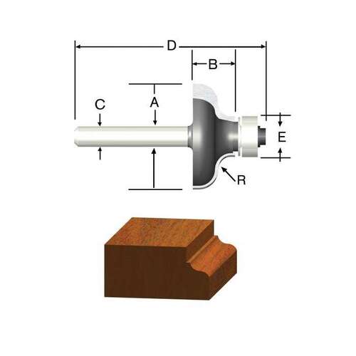 Router Bit 1-1/4" D X 3/16" R X 2-1/8" L Carbide Tipped Ogee