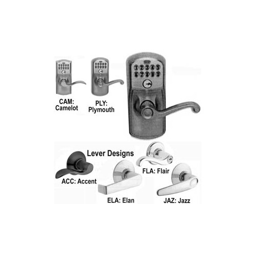 Schlage Residential FE575 PLY626ELA Plymouth with Elan Lever Keyed Entry Auto Lock Electronic Keypad with 16211 Latch and 10063 Strike Satin Chrome Finish