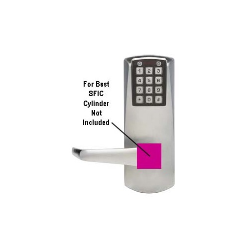 Kaba Access E2031BLL-626-41 Eplex Cylindrical Electronic Pushbutton Lock with 1/2" Throw and 2-3/4" Backset, Long Lever and Best Prep Satin Chrome Finish