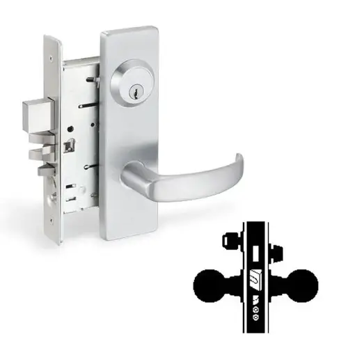 MA531L DANE-GALA 626 Grade 1 Mortise Lock, Apartment, Less Core, 2-3/4" Backset Satin Chrome