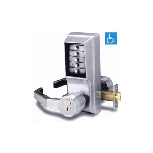 Kaba Access LR1021B-26D-41 L1000 Series Mechanical Pushbutton Cylindrical Lever Lock, Satin Chrome