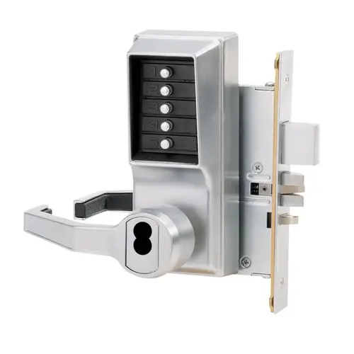 8100 Series Mechanical Pushbutton Mortise Lever Lock x LHR Satin Chrome