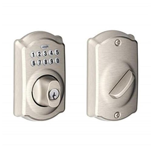 Camelot Electronic Keypad Deadbolt C Keyway with 12287 Latch and 10116 Strike Satin Nickel Finish