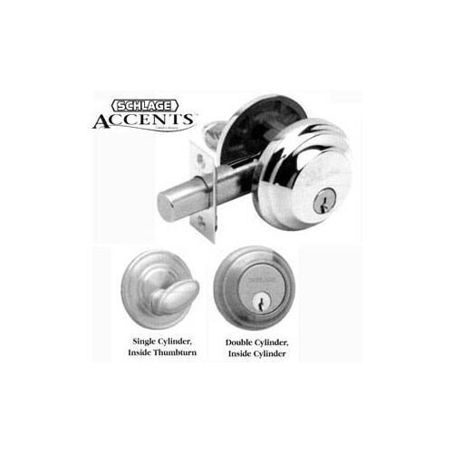 625 ACCENTS (DBM) SINGLE CYL. DEADBOLT, 12-300 ADJUSTABLE BACKSET TRIPLE OPTION DEADBOLT, KA2, BRIGHT CHROME FINISH