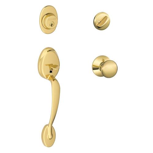 Schlage F60 PLY 605 PLY PLY 605 PLY Single Deadbolt Keyed Entry Door Handleset, Plymouth Trim, Plymouth Knob, C Keyway, Bright Brass