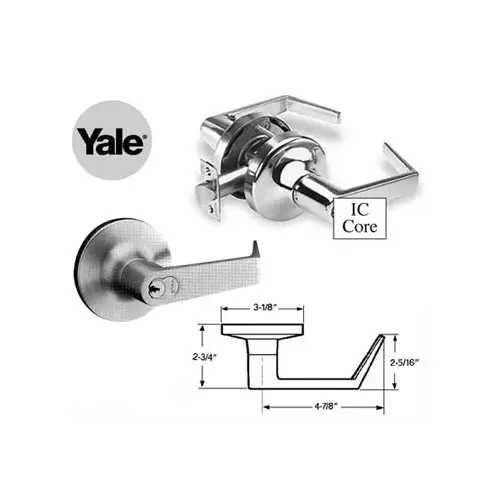 ENTRANCE FUNCTION LEVER LOCKSET, LARGE FORMAT IC CORE, LESS CORE, 7 PIN, GRADE 1, HEAVY-DUTY, 2 3/4" BACKSET, SATIN CHROME FINISH