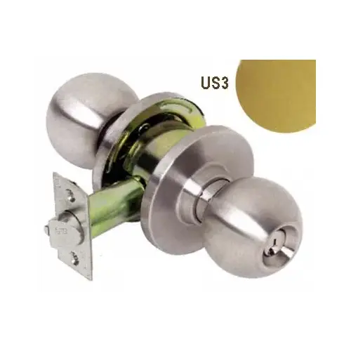 EMP US3 Grade 3 Empire Entry Knob, KW1 Kwy, Adjustable Backset Polished Brass