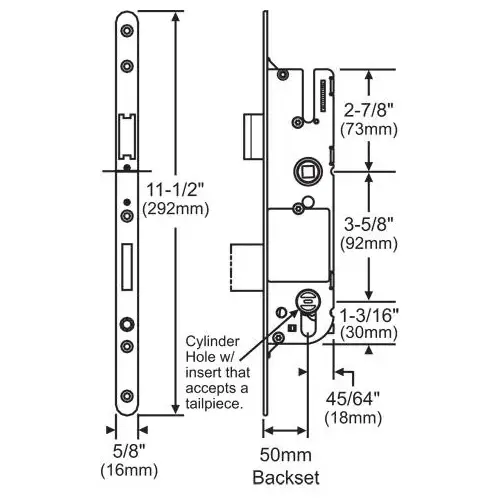 Brixwell 854-15489 MORTISE LOCK 50/92 US ACTIVE US PROFILE STAINLESS STEEL