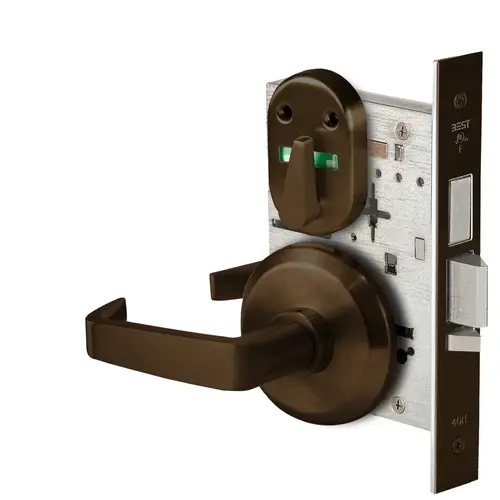 Grade 1 Dormitory Mortise Lock, Visual Thumbturn Indicator, 15 Lever, S Rose, SFIC Housing Less Core, Dark Bronze Finish, Field Reversible Dark Bronze