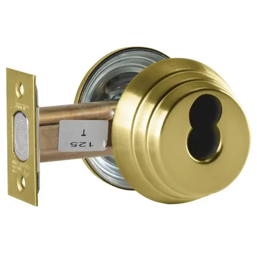 Grade 2 Double Cylinder Deadlock, SFIC Prep Less Core, Satin Brass Finish, Field Reversible