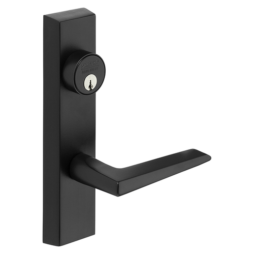 Grade 1 Exit Device Trim, Storeroom Function, Freewheeling Trim, Key Unlocks Trim, Trim Retracts Latch, Trim Relocks when Key is Removed, For Rim (8800) and NB8700 Series Devices, 1-1/8 In. Mortise Cylinder, F Lever, LHR, Black Suede Powder Coat Black Suede Powder Coat