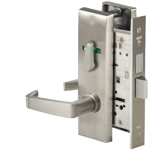 Grade 1 Privacy Mortise Lock, Visual Thumbturn Indicator, 15 Lever, M Escutcheon, Non-Keyed, Satin Nickel Finish, Field Reversible Satin Nickel