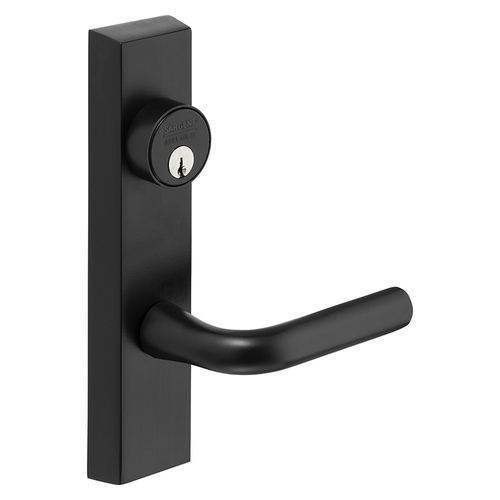 Grade 1 Electrified Exit Device Trim, Fail Secure, Power Off, Locks Lever, Key Retracts Latch, For Rim (8800) and NB8700 Series Devices, Rim Cylinder, W Lever, 24V, LHR, Black Suede Powder Coat Black Suede Powder Coat