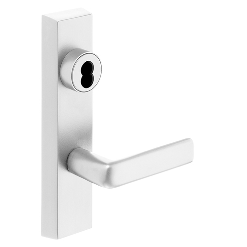 Grade 1 Exit Device Trim, Classroom Function, Freewheeling Trim, Key Unlocks Trim, Trim Retracts Latch, Trim Relocks when Key is Removed, For Rim (8800) and NB8700 Series Devices, SFIC Prep Less Core, E Lever, LHR, White Suede Powder Coat White Suede Powder Coat