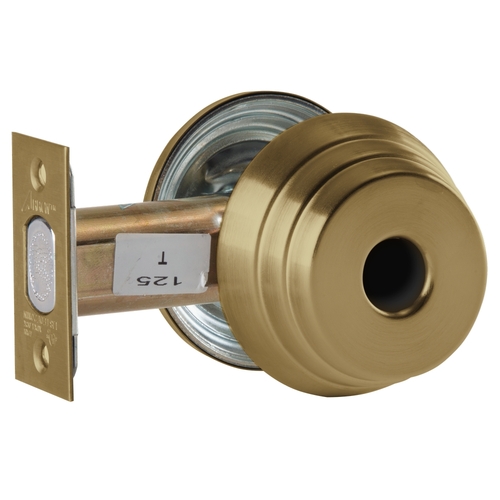 Grade 2 Cylinder Only Deadlock, Less Cylinder, Satin Brass Blackened Satin Relieved Clear Coated Finish, Field Reversible Satin Brass Blackened Satin Relieved Clear Coated