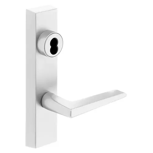 Grade 1 Exit Device Trim, Night Latch, Key Retracts Latch, For Rim and Mortise (8300, 8500, 8800, 8900, 9800, 9900 Series) Devices, SFIC Prep Less Core, F Lever, White Suede Powder Coat Finish, Right-Hand Reverse White Suede Powder Coat