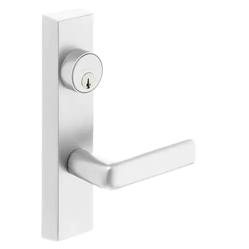 Grade 1 Electrified Exit Device Trim, Fail Secure, Power Off, Locks Lever, Key Retracts Latch, For Rim (8800) and NB8700 Series Devices, Rim Cylinder, E Lever, 24V, LHR, White Suede Powder Coat White Suede Powder Coat