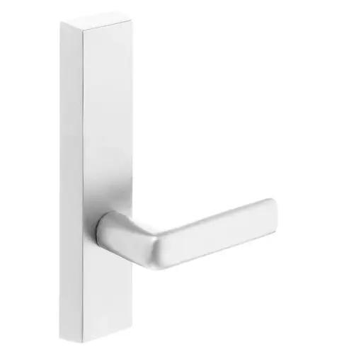 Grade 1 Exit Device Trim, Dummy, Freewheeling Trim - No Outside Operation, For Surface Vertical Rod and Mortise (8700, 8900 Series) Devices, E Lever, LHR, White Suede Powder Coat White Suede Powder Coat