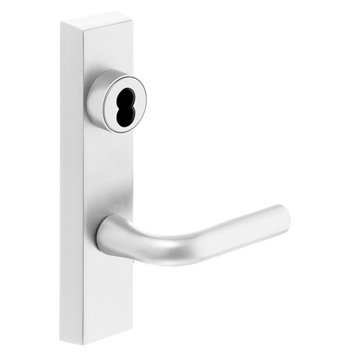 Grade 1 Exit Device Trim, Storeroom Function, Key Unlocks Trim, Trim Retracts Latch/Trim Relocks when Key is Removed, For Surface Vertical Rod and Mortise (8700, 8900 Series) Devices, SFIC Prep Less Core, W Lever, LHR, White Suede Powder Coat White Suede Powder Coat