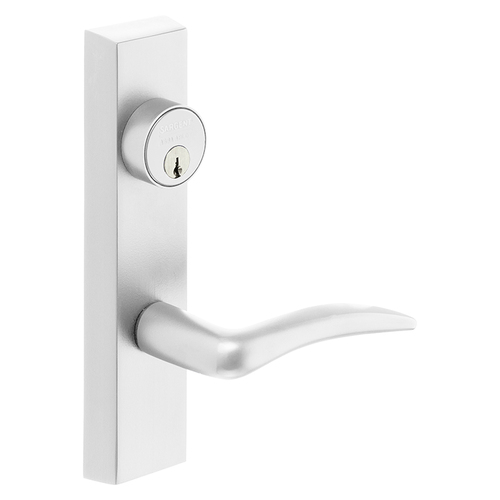 Grade 1 Exit Device Trim, Storeroom Function, Freewheeling Trim, Key Unlocks Trim, Trim Retracts Latch, Trim Relocks when Key is Removed, For Surface Vertical Rod and Mortise (8700, 8900 Series) Devices, 1-1/8 In. Mortise Cylinder, A Lever, LHR, White Suede Powder Coat White Suede Powder Coat