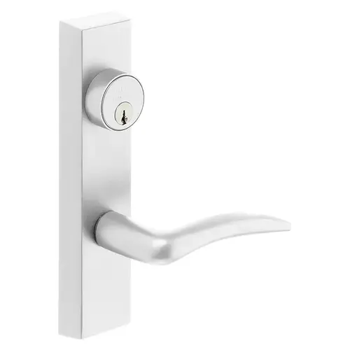 Grade 1 Electrified Exit Device Trim, Fail Secure, Power Off, Locks Lever, Key Retracts Latch, For Surface Vertical Rod and Mortise (8700, 8900 Series) Devices, Rim Cylinder, A Lever, 12V, LHR, White Suede Powder Coat White Suede Powder Coat