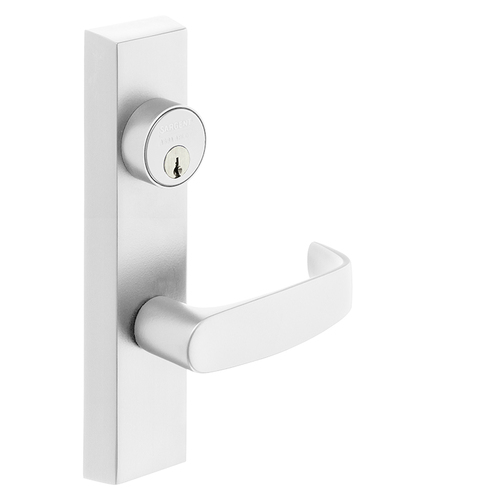 Grade 1 Electrified Exit Device Trim, Fail Secure, Power Off, Locks Lever, Key Retracts Latch, For Rim (8800) and NB8700 Series Devices, Rim Cylinder, L Lever, 24V, LHR, White Suede Powder Coat White Suede Powder Coat