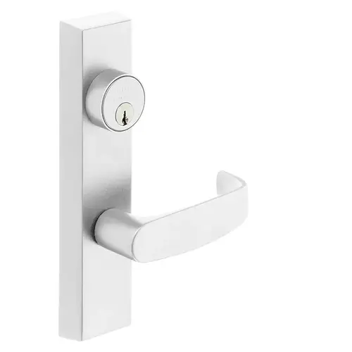 Grade 1 Electrified Exit Device Trim, Fail Secure, Power Off, Locks Lever, Key Retracts Latch, For Surface Vertical Rod and Mortise (8700, 8900 Series) Devices, Rim Cylinder, L Lever, 12V, RHR, White Suede Powder Coat White Suede Powder Coat