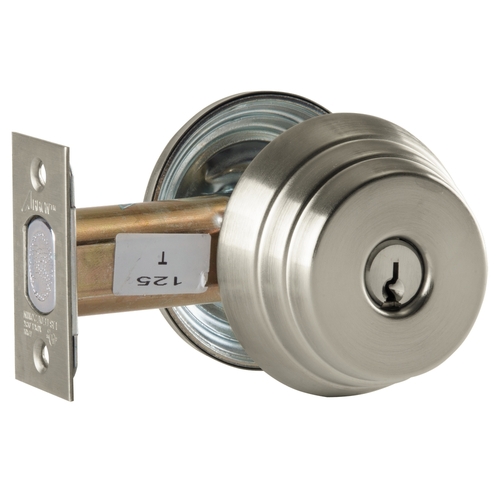 Grade 2 Cylinder Only Deadlock, Conventional Cylinder, Satin Nickel Plated Clear Coated Finish, Schlage C Keyway, Field Reversible Satin Nickel Plated Clear Coated