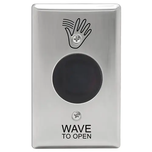 SureWave CM-324 Series Touchless Switch, 1" to 30" Range, 1 Relay, Single Gang Stainless Steel Hand Icon/'Wave to Open' Text Faceplate, Stainless Steel Finish Applied