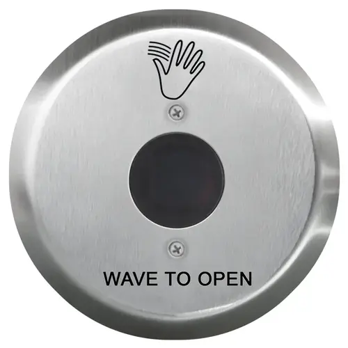 SureWave CM-324 Series Touchless Switch, 1" to 30" Range, 1 Relay, Round 6" Stainless Steel Hand Icon/'Wave to Open' Text Faceplate, Black Finish Applied