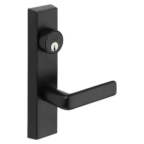 Grade 1 Electrified Exit Device Trim, Fail Safe, Power Off, Unlocks Lever, Key Retracts Latch, For Rim (8800) and NB8700 Series Devices, Rim Cylinder, E Lever, 12V, LHR, Black Suede Powder Coat Black Suede Powder Coat