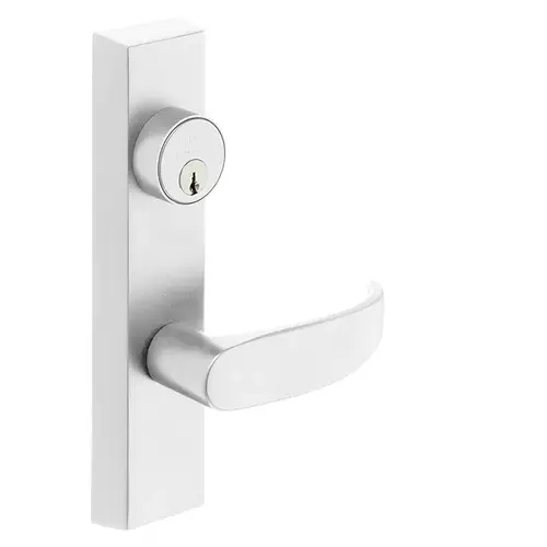 Grade 1 Exit Device Trim, Storeroom Function, Key Unlocks Trim, Trim Retracts Latch/Trim Relocks when Key is Removed, For Rim (8800) and NB8700 Series Devices, 1-1/8 In. Mortise Cylinder, P Lever, RHR, White Suede Powder Coat White Suede Powder Coat