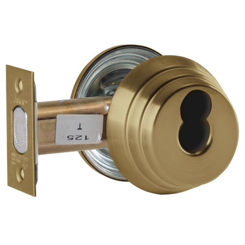 Grade 2 Single Cylinder Deadlock, SFIC Prep Less Core, Satin Brass Blackened Satin Relieved Clear Coated Finish, Field Reversible Satin Brass Blackened Satin Relieved Clear Coated