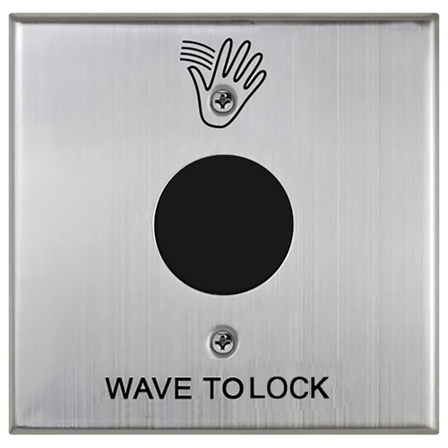 SureWave CM-324 Series Touchless Switch, 1" to 30" Range, 1 Relay, Double Gang Stainless Steel Hand Icon/'Wave to Lock' Text Faceplate, Stainless Steel Finish Applied