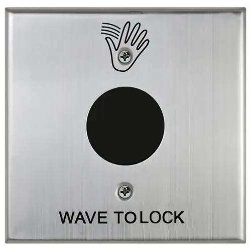 SureWave CM-325 Series Touchless Switch, 2" to 18" Range, 1 Relay, Double Gang Stainless Steel Hand Icon/'Wave to Lock' Text Faceplate, Stainless Steel Finish Applied