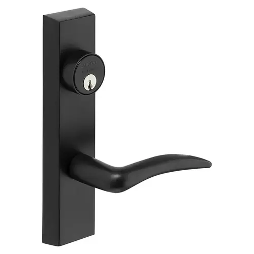 Grade 1 Exit Device Trim, Storeroom Function, Freewheeling Trim, Key Unlocks Trim, Trim Retracts Latch, Trim Relocks when Key is Removed, For Surface Vertical Rod and Mortise (8700, 8900 Series) Devices, 1-1/8 In. Mortise Cylinder, A Lever, RHR, Black Suede Powder Coat Black Suede Powder Coat