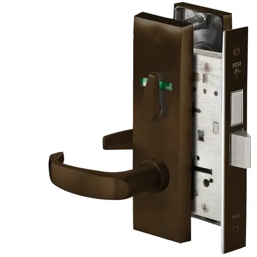 Grade 1 Privacy Mortise Lock, Visual Thumbturn Indicator, 14 Lever, M Escutcheon, Non-Keyed, Dark Bronze Finish, Field Reversible Dark Bronze