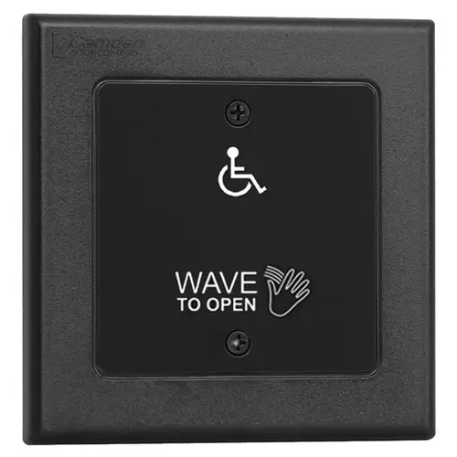 SureWave CM-324 Series Touchless Switch, 1" to 30" Range, 1 Relay, Double Gang Hand Icon/'Wave to Open' Text/Wheelchair Symbol Faceplate, Black Finish Applied