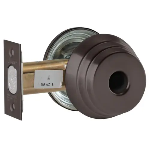 Grade 2 Single Cylinder Deadlock, Red/Green "Unlocked/Locked" Indicator Inside, Less Cylinder, Dark Oxidized Satin Bronze Oil Rubbed Finish, Field Reversible Dark Oxidized Satin Bronze Oil Rubbed