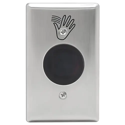 SureWave CM-333 Series Touchless Switch, 1" to 12" Range, 1 Relay, Single Gang Stainless Steel Hand Icon Faceplate, Includes 2 'AA' Alkaline Batteries, Stainless Steel Finish Applied