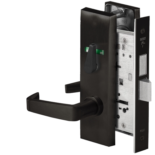 Grade 1 Dormitory Mortise Lock, Visual Thumbturn Indicator, 15 Lever, M Escutcheon, SFIC Housing Less Core, Matte Black Finish, Field Reversible Matte Black