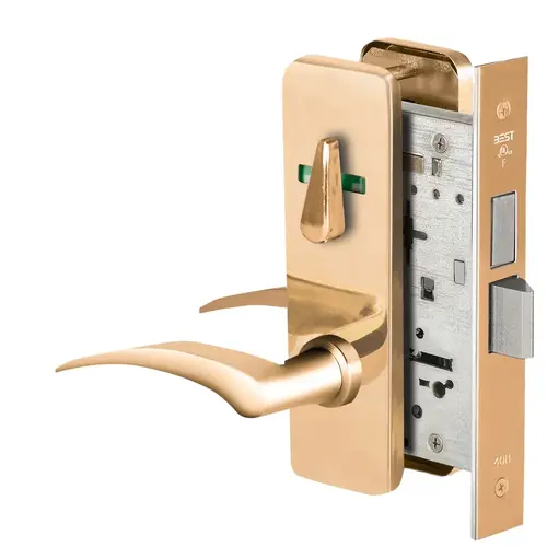 Grade 1 Privacy Mortise Lock, Double Visual Indicator, 17L Lever, J Escutcheon, Non-Keyed, Bright Bronze Finish, Field Reversible Bright Bronze