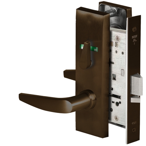 Grade 1 Office Mortise Lock, Visual Thumbturn Indicator, 16 Lever, M Escutcheon, SFIC Housing Less Core, Oil-Rubbed Bronze Finish, Field Reversible Oil-Rubbed Bronze