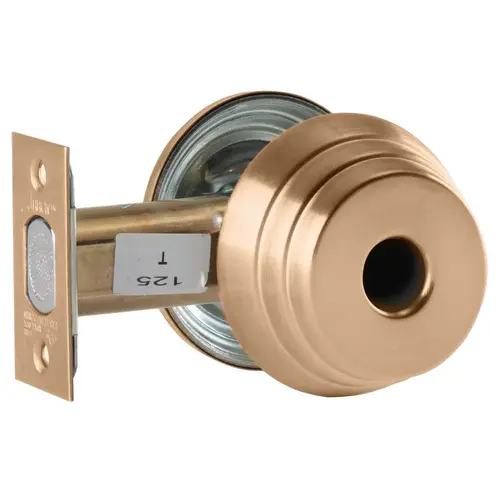 Grade 2 Single Cylinder Deadlock, Red/White "Unlocked/Locked" Indicator Inside, Less Cylinder, Satin Bronze Clear Coated Finish, Field Reversible Satin Bronze Clear Coated