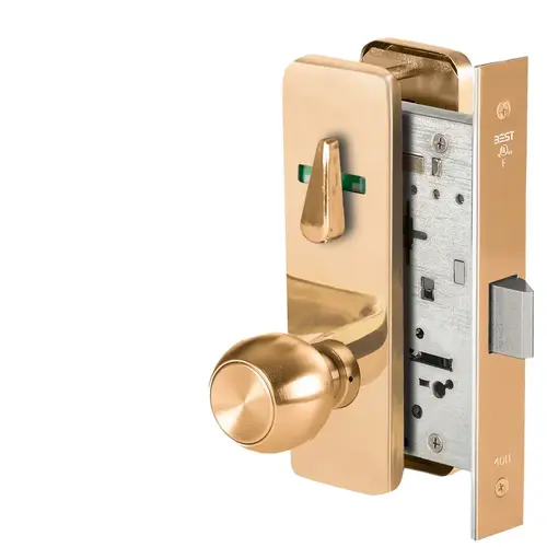 Grade 1 Privacy Mortise Lock, Visual Thumbturn Indicator, 4 Knob, J Escutcheon, Non-Keyed, Bright Bronze Finish, Field Reversible Bright Bronze