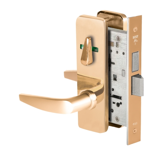 Grade 1 Dormitory Mortise Lock, Visual Thumbturn Indicator, 16 Lever, J Escutcheon, SFIC Housing Less Core, Bright Bronze Finish, Field Reversible Bright Bronze