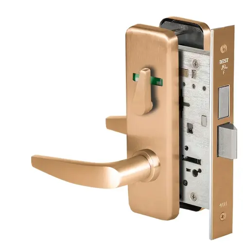 Grade 1 Privacy Mortise Lock, Visual Thumbturn Indicator, 16 Lever, J Escutcheon, Non-Keyed, Satin Bronze Finish, Field Reversible Satin Bronze