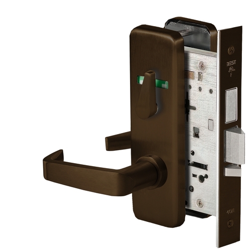 Grade 1 Dormitory Mortise Lock, Double Visual Indicator, 15 Lever, J Escutcheon, SFIC Housing Less Core, Oil-Rubbed Bronze Finish, Field Reversible Oil-Rubbed Bronze