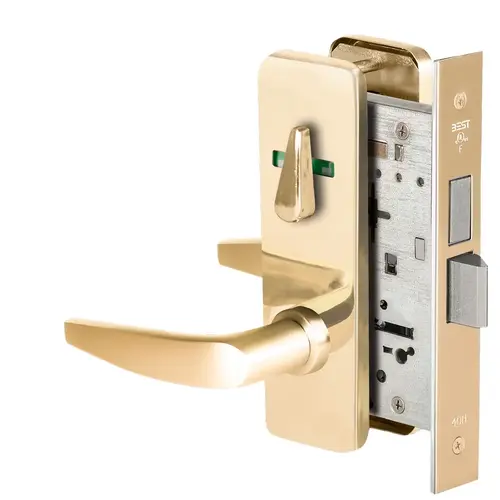 Grade 1 Privacy Mortise Lock, Double Visual Indicator, 16 Lever, J Escutcheon, Non-Keyed, Bright Brass Finish, Field Reversible Bright Brass