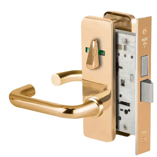 Grade 1 Privacy Mortise Lock, Double Visual Indicator, 3 Lever, J Escutcheon, Non-Keyed, Bright Bronze Finish, Field Reversible Bright Bronze